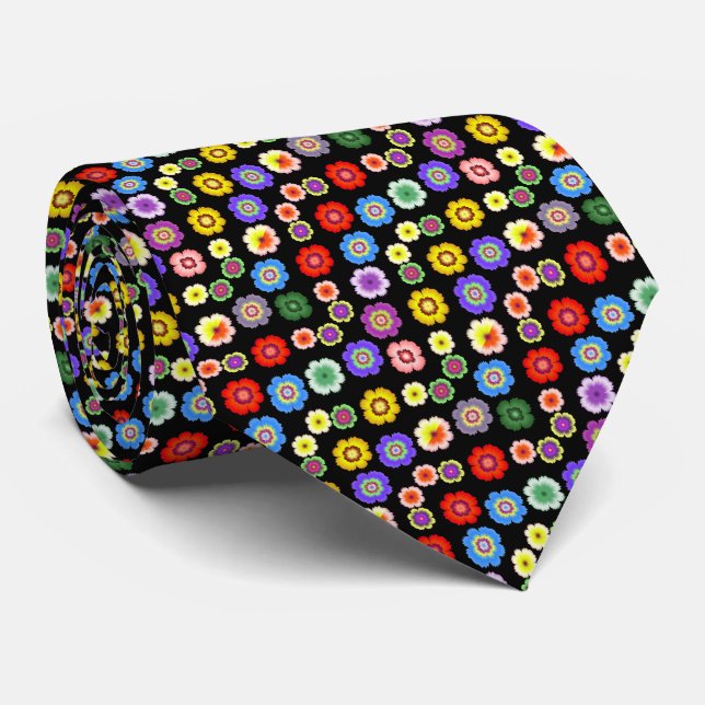 Colourful Flower Garden Pattern Tie (Rolled)