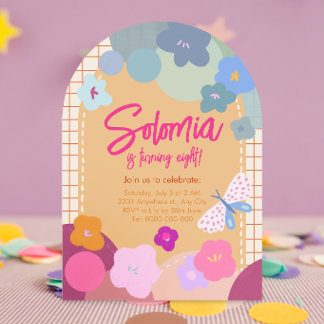 Colourful Flower Girl Arch Birthday Invitation