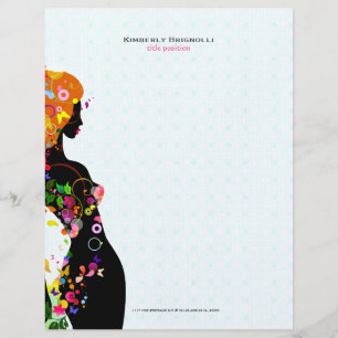 Colourful Flower Girl Blue Background Personalized Letterhead