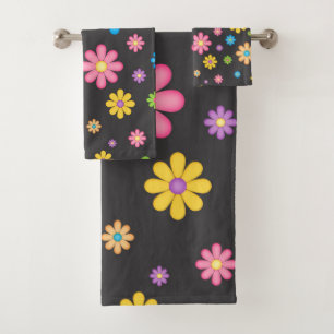 Colourful Flower Girl Power Hippie Bath Towel Set