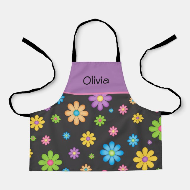Colourful Flower Girl Power Hippie Custom Apron (Front)