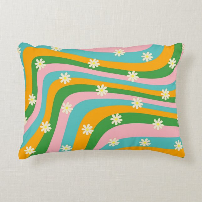 Colourful Flower Groovy Stripe Boho Pattern Decorative Cushion (Front)