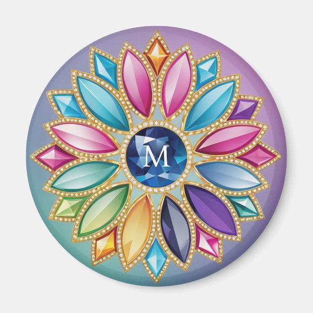 Colourful Flower Jewel Magnet (Front)