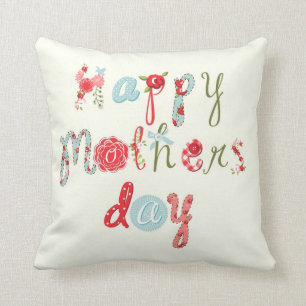Colourful Flower Letters-Happy Mothers Day Cushion