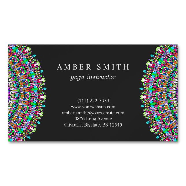 Colourful Flower Mandala Magnetic Business Card (Front)