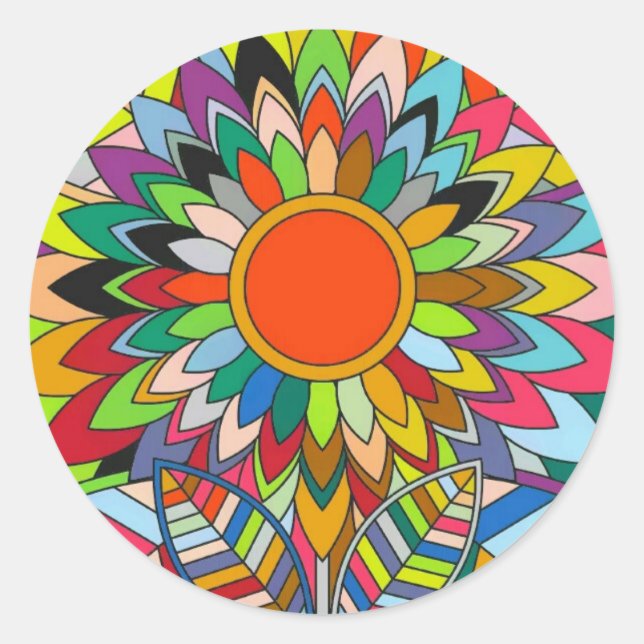 colourful flower mandala yaei design classic round sticker (Front)