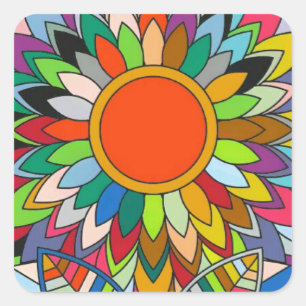 colourful flower mandala yaei design square sticker