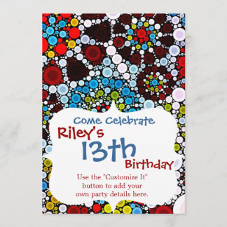 Colourful Flower Mosaic Circles Bubbles Design Invitation