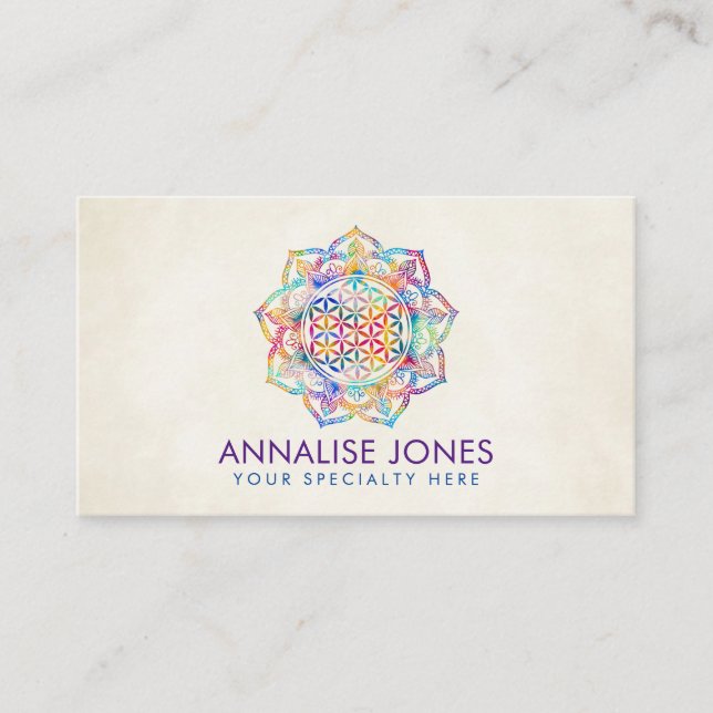 Colourful Flower of Life in Lotus mandala  Business Card (Front)