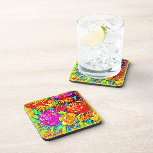 Colourful Flower Oil Painting. Buy Now Coaster (Right Side)