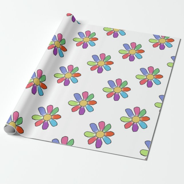 Colourful Flower on any Colour Large Print Wrapping Paper (Unrolled)