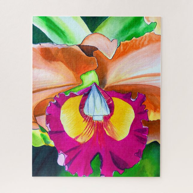 Colourful flower orchid watercolor art jigsaw puzzle (Vertical)
