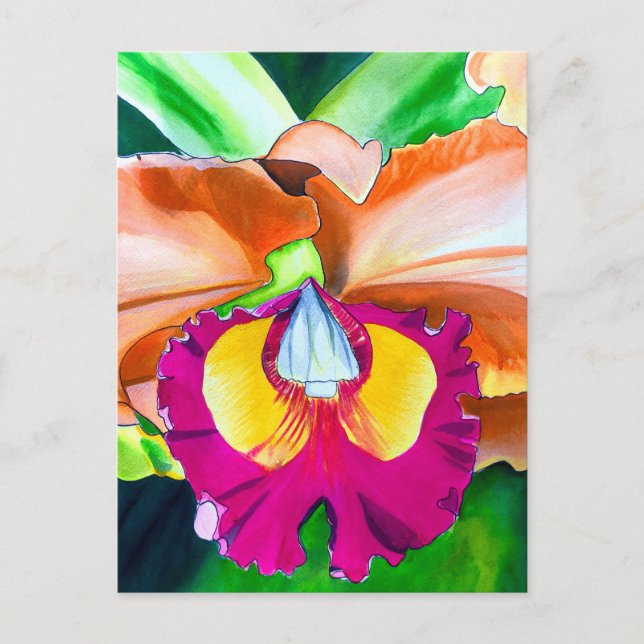 Colourful flower orchid watercolor art postcard (Front)