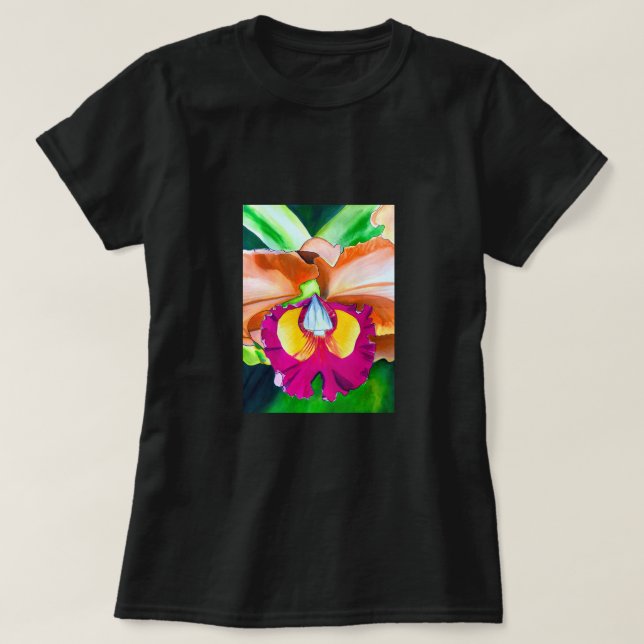 Colourful flower orchid watercolor art T-Shirt (Design Front)