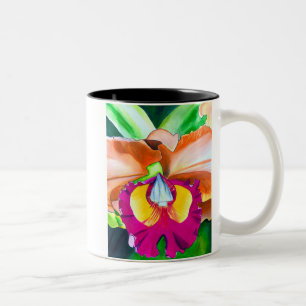 Colourful flower orchid watercolor art Two-Tone coffee mug