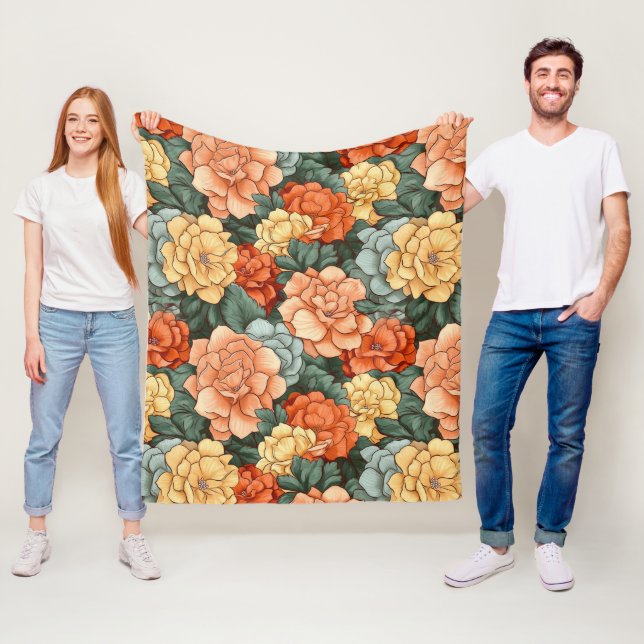 Colourful Flower Pattern Fleece Blanket (In Situ)