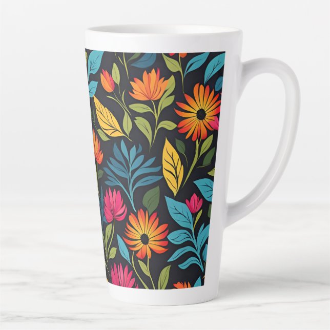 Colourful Flower Pattern Latte Mug (Right)