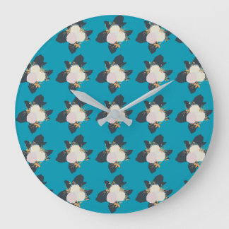 Colourful Flower Pattern on Blue Background Large Clock
