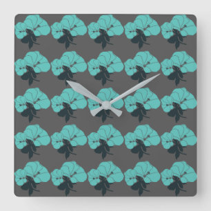 Colourful Flower Pattern on Grey Background Square Wall Clock