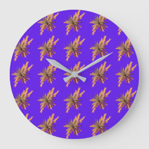 Colourful Flower Pattern on Purple Background Large Clock