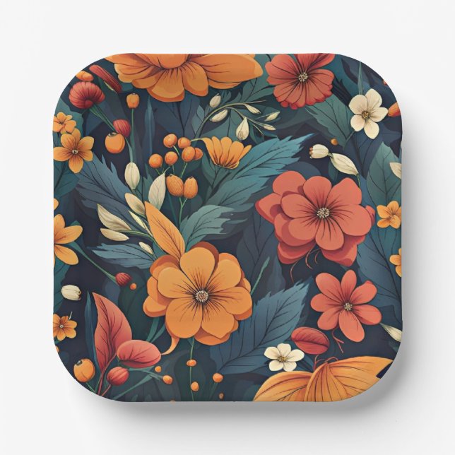 Colourful Flower Pattern Paper Plate (Front)