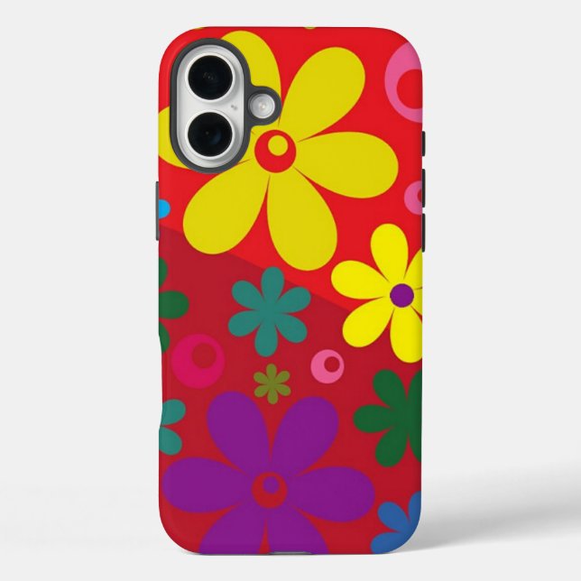 Colourful Flower Pattern Red Case-Mate iPhone Case (Back)