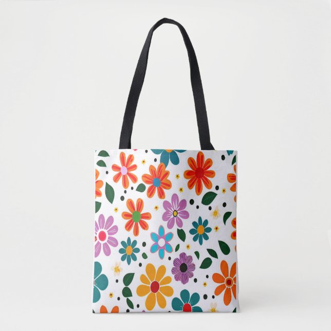 Colourful flower pattern tote bag (Front)