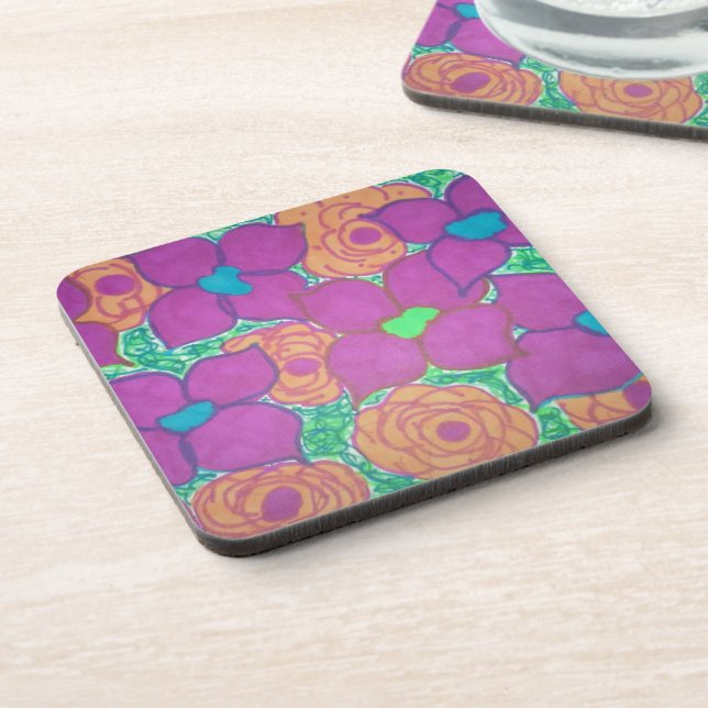 Colourful Flower Pattern Tropical Art Coaster (Left Side)