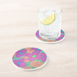 Colourful Flower Pattern Tropical Art Coaster