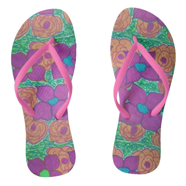 Colourful Flower Pattern Tropical Flip Flops (Footbed)