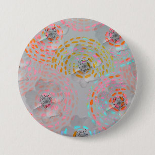 Colourful flower pattern with dotted graphic lines 7.5 cm round badge