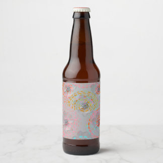 Colourful flower pattern with dotted graphic lines beer bottle label
