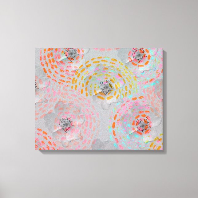Colourful flower pattern with dotted graphic lines canvas print (Front)