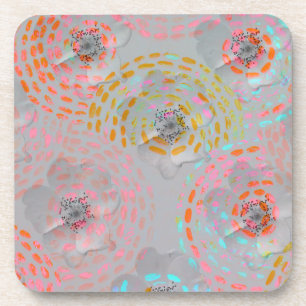 Colourful flower pattern with dotted graphic lines coaster