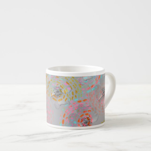 Colourful flower pattern with dotted graphic lines espresso cup (Front Right)