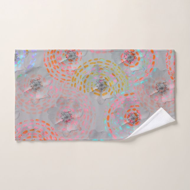 Colourful flower pattern with dotted graphic lines hand towel (Hand Towel)