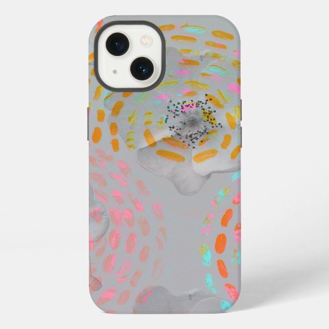 Colourful flower pattern with dotted graphic lines iPhone case (Back)