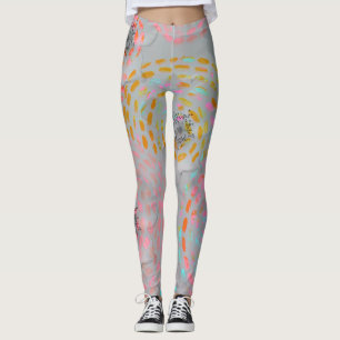 Colourful flower pattern with dotted graphic lines leggings
