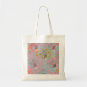 Colourful flower pattern with dotted graphic lines tote bag