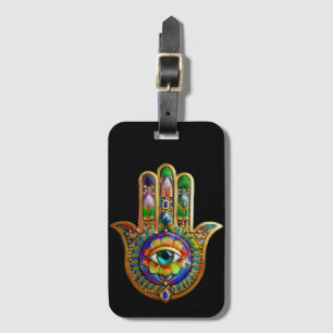 Colourful Flower Petals Turquoise Third Eye Hamsa Luggage Tag