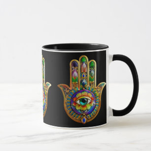 Colourful Flower Petals Turquoise Third Eye Hamsa Mug