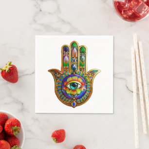 Colourful Flower Petals Turquoise Third Eye Hamsa Napkin