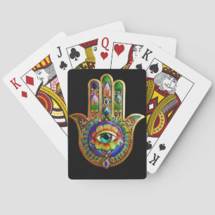 Colourful Flower Petals Turquoise Third Eye Hamsa Playing Cards