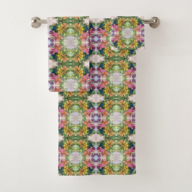 Colourful Flower Petals Watercolor Pattern Paintin Bath Towel Set (Insitu)