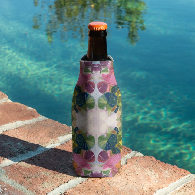 Colourful Flower Petals Watercolor Pattern Paintin Bottle Cooler (In Situ Pool)