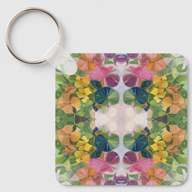 Colourful Flower Petals Watercolor Pattern Paintin Key Ring (Front)