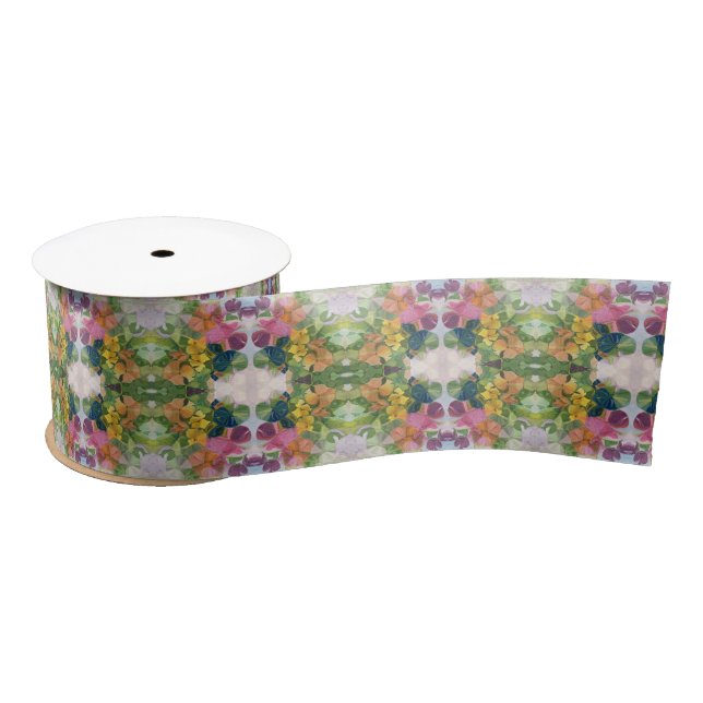 Colourful Flower Petals Watercolor Pattern Paintin Satin Ribbon (Spool)