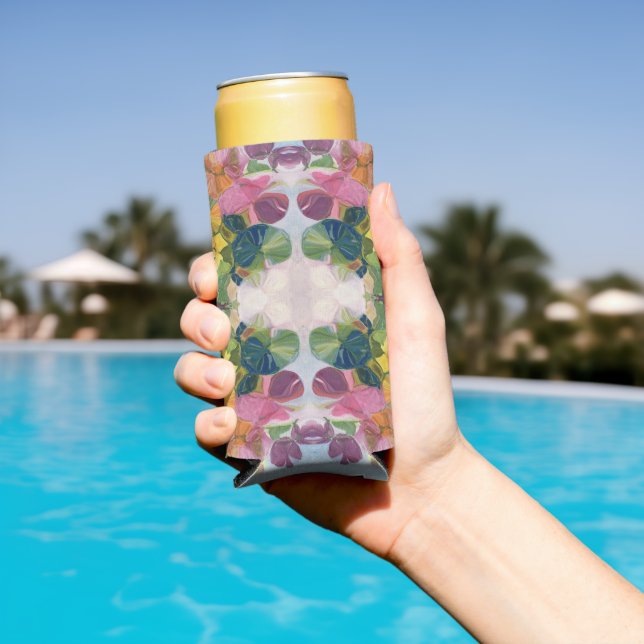 Colourful Flower Petals Watercolor Pattern Paintin Seltzer Can Cooler (In Situ Pool)