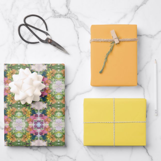 Colourful Flower Petals Watercolor Pattern Paintin Wrapping Paper Sheet (Front)