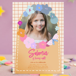 Colourful Flower Photo Birthday Girl Invitation